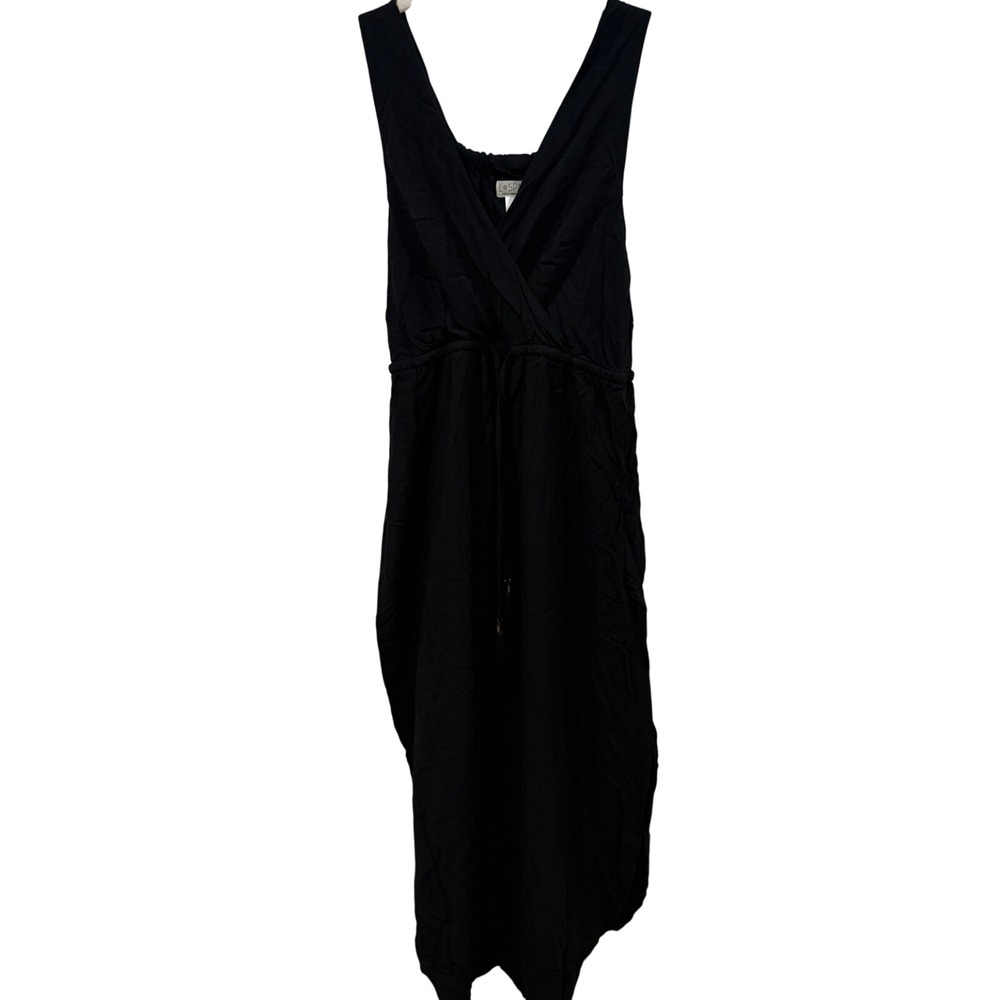 L*Space Black Rayon Surplice Wide Leg Side Slit Jumpsuit Medium Coastal Beach